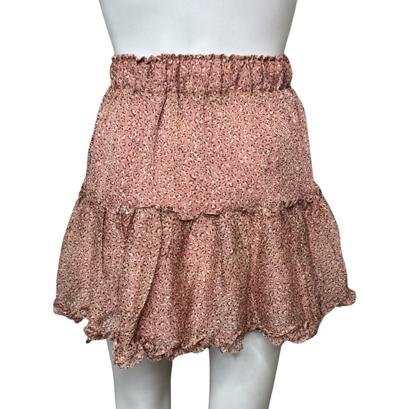 Indikah Skirt Women XS Pink Cheetah Leopard Print Ruffle Flounce High Waist Mini - Picture 4 of 8